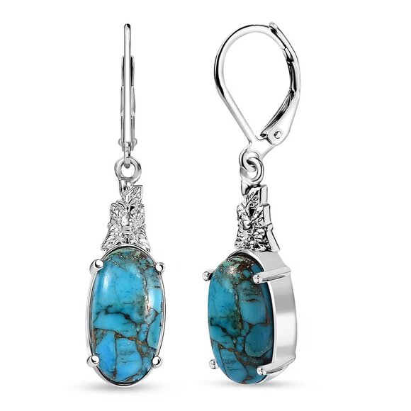 Chestnut Brine Turquoise Lever Back Earrings in Platinum Over Copper with Magnet - Picture 1 of 4